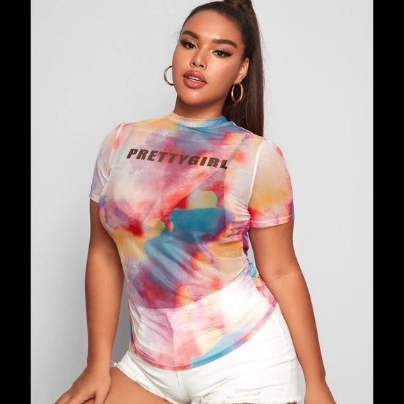 Graphic Tie Dye Mesh Top - Picture 3 of 4